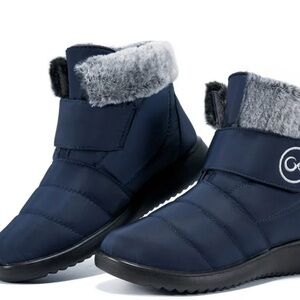 Women's Navy Winter Ankle Boots with Faux Fur Lining